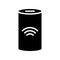 Silhouette High cylindrical audio speaker. Outline icon of smart home device. Black simple illustration of modern portable