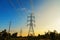 Silhouette of high voltage electrical pole structure