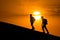 Silhouette of hikers,people side view walking toward successful .Travel and success concept.