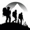 Silhouette Hiking Group om Moutain, Shadow Sport illustration, White Background