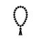 Silhouette Holy rosary. Outline prayer beads icon. Black illustration of religious accessory with tassel. Attribute of