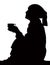 Silhouette of Homeless Female Street Beggar with Cup in Hand