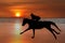 Silhouette of a horse and rider galloping on beach