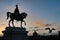 silhouette of horseman, photo as a background in old italian roman capital city, rome, italy