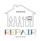 Silhouette of a house with tools for repair. Logo of Repair Home with colorful lettering on the white background.