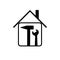 Silhouette of a house with a wrench and a hammer. Home repair logo