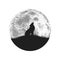 Silhouette of howling wolf on full moon background