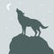 Silhouette of a howling wolf standing on a rock