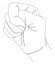 Silhouette of a human hand, clenched into a fist, in a modern one line style. Continuous line drawing, aesthetic outline for home