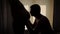 Silhouette Husband Kisses A Pregnant Woman Big Belly In Late Pregnancy