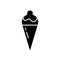 Silhouette Ice cream cone. Waffle cone, ice cream scoop with icing, cherry. Outline icon of classic summer sweet. Black simple