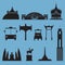 Silhouette icon set of Bangkok city landmark. Capital of Thailand.