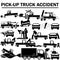 Silhouette icons of pickup truck accident
