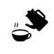Silhouette icons. Teapot, steam, cup with hot water. Outline set for packaging tea, coffee, herbal collection. Illustration of