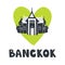 Silhouette illustration of Bangkok lover with text Bangkok and green heart