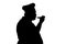 Silhouette illustration of a chief-cooker with spoon, cooker tasting dish on a white isolated background, profile of a male in hat