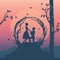 silhouette illustration of romantic couple have proposal of marriage.