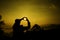 Silhouette image a man create love symbol with hand