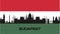 Silhouette of important buildings in the city on the flag of Hungary.