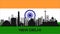 Silhouette of important buildings of the city on the Indian flag.