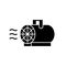 Silhouette Industrial Electric Fan Heater. Outline icon of cylindrical building dryer with handle and hot air. Black illustration