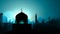 Silhouette of an Islamic Arab city. Middle east. Sunrise and night view.