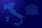Silhouette of Italy country from wavy blue space sinusoid lines
