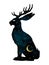 Silhouette of Jackalope hare with horns folklore magic animal with night sky with crescent moon gothic tattoo design isolated