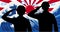 Silhouette japan soldier with wave rising sun flag