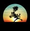 Silhouette of Japanese bonsai plant against sky. Creating zen atmosphere at home