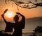 Silhouette of Japanese Geisha in kimono with fan