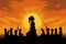 Silhouette of japanese kendo warrior on sunset background Ai generative