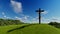 Silhouette of Jesus with Cross over blue sky, religious concept