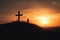 Silhouette jesus cross and sunset calvary field holy icon created with Generative AI technology