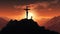 Silhouette jesus lord cross symbol on Calvary mountain sunset background. crucifixion of Jesus, crucifixion, religion and