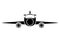 Silhouette jet airplane private transport front view