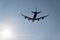 Silhouette of jet taking off into the skies