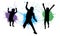 Silhouette of jumping boys children on background of splash blot. Vector illustration