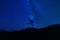 Silhouette Jumping Under Milky Way Night Stars Extreme Creative Concept