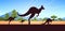 Silhouette of jumping wild animals kangaroo Australian landscape nature of Australia wildlife fauna concept horizontal