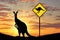 Silhouette of a kangaroo with a baby