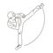 Silhouette of a karateka doing standing side kick .