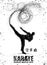 Silhouette of a karateka doing standing side kick .Vector graphics composed of particles.