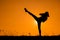 Silhouette of kick boxing girl exercising kick.