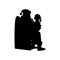 Silhouette kid talking and sitting on knees Santa. Symbol Happy Merry Christmas