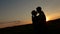 Silhouette of a kissing couple in love at sunset.