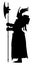 The silhouette of a knight guard in full plate armor, wearing a helmet with wings, and a long halberd. 2D