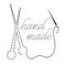 Silhouette of knitting needles and words Hand Made with interrupted contour. Vector illustration with embroidery thread and needle