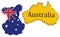 Silhouette of koala in Australian flag with continent