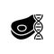Silhouette Lab grown meat. DNA strand, beef steak. Outline cultured meat icon. Synthetic future food. Black simple illustration.